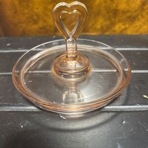 PINK DEPRESSION GLASS DESSERT PLATE RUFFLE WITH HEART HANDLE 6"D RARE